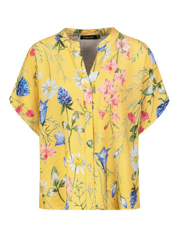 Sublevel Modische Kurzarm Bluse mit Knopfleiste und Blumenmuster in Gelb