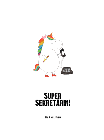 Mr. & Mrs. Panda Wasserflasche Einhorn Sekretärin mit Spruch in Weiß