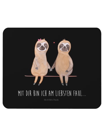 Mr. & Mrs. Panda Mauspad Faultier Pärchen mit Spruch in Schwarz