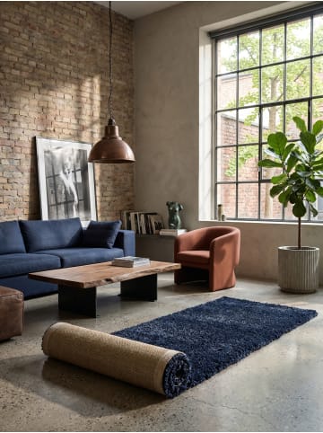 KADIMA DESIGN Teppich Hochflor Shaggy Waschbar Einfarbig RHEIN Strapazierfähig in Marineblau