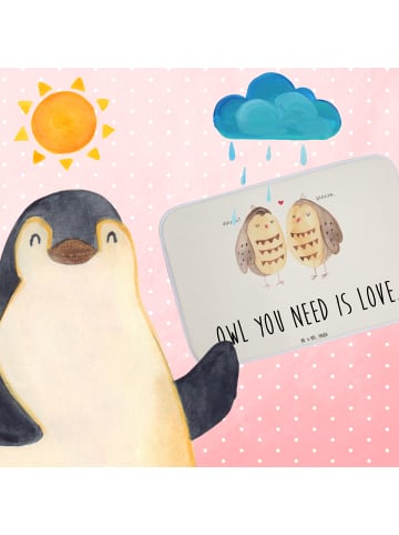 Mr. & Mrs. Panda Badteppich Eulen Liebe mit Spruch in Weiß