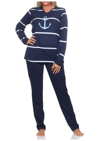 NORMANN Langarm Pyjama Schlafanzug Maritimer Look - 84865 in marine