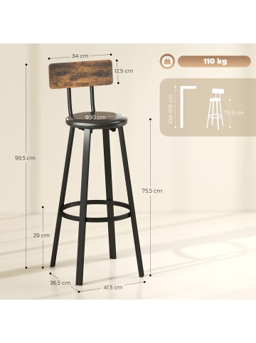 HOMCOM Barhocker-41,6L x 36,5B x 99,5H cm-Rustikal-Braun