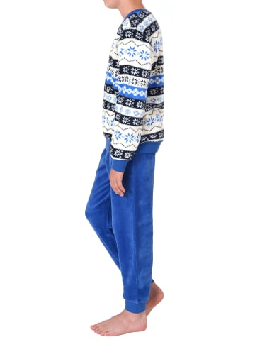 NORMANN Kinde langarm Schlafanzug Pyjama Bündchen Norweger Coralfleece - 76972 in blau