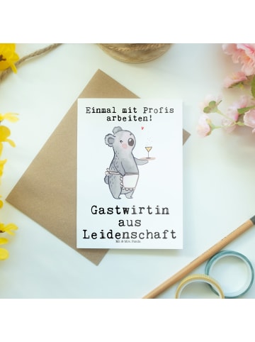 Mr. & Mrs. Panda Grußkarte Gastwirtin Leidenschaft mit Spruch in Weiß
