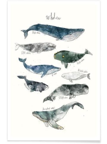 Juniqe Poster "Whales" in Blau & Cremeweiß