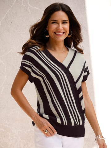 Sieh an! V-Pullover in schwarz-sand-gemustert