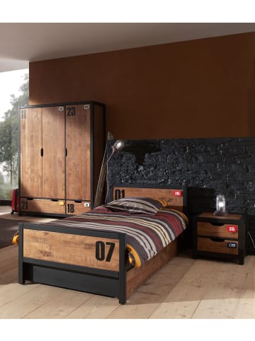 58 aufm Kessel KINDERZIMMER Set komplett Kameko 5 Massivholz+MDF Schwarz/Cognac