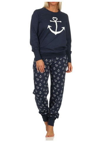 NORMANN Schlafanzug Pyjama Bündchen Anker - 69330 in marine