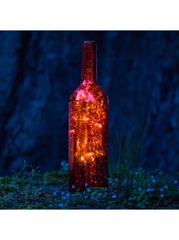 MARELIDA LED Leuchtflasche Dekoflasche mit Flackereffekt Timer H: 30cm in rot