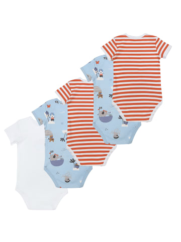 Schlummersack Bio Baby-Bodys kurzarm 5er-Pack in Hellblau-Rot