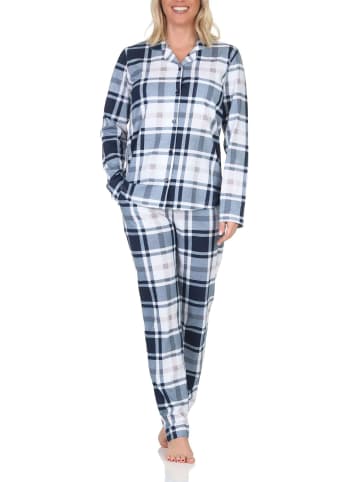 NORMANN Schlafanzug langarm Pyjama karierte Optik Jersey - 87047 in marine