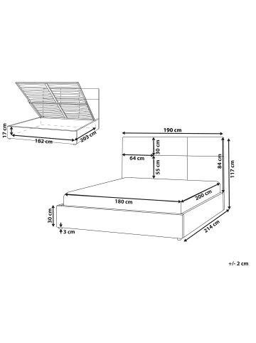 Beliani Doppelbett LAGORD in Weiß/Schwarz - (W) 180 x (H) 84 x (L) 214 cm