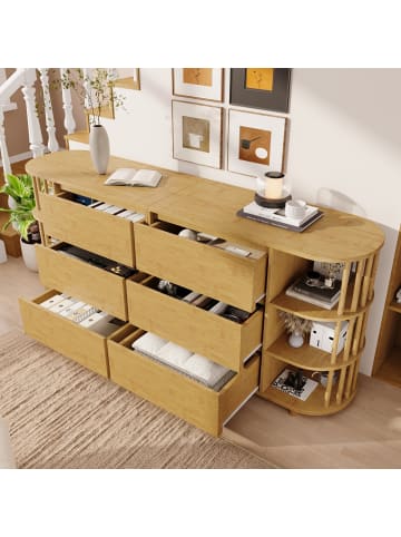 ABRIHOME Sideboard Römisches Design mit Bambus Regalen 160x40x75cm