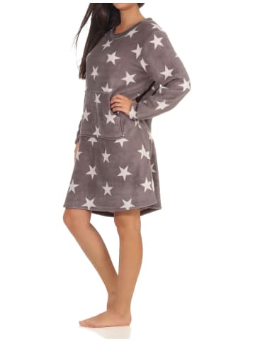 NORMANN Nachthemd Sterne weichem Coral Fleece - 51221 in grau