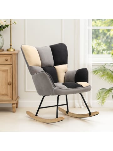Home Nature Wohnkonzept Schaukelstuhl in Patchwork Schwarz-Grau-Weiß 91x71x98.5 cm