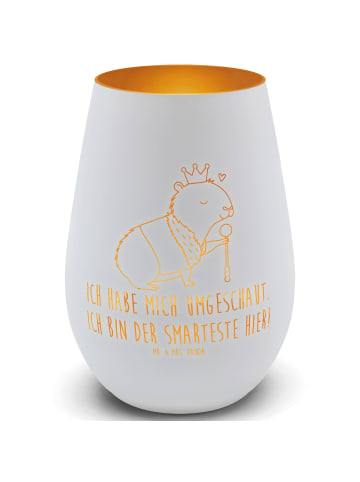 Mr. & Mrs. Panda Glas Windlicht Capybara König mit Spruch in Weiß