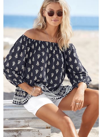 Vivance Carmenbluse in blau-bedruckt