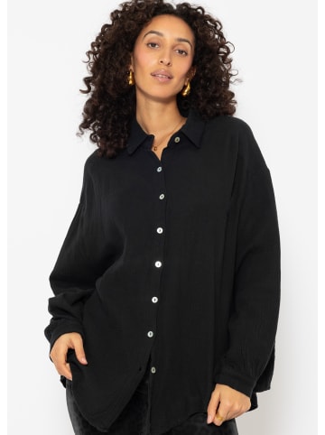 SASSYCLASSY Ultra Oversize Musselin-Blusenhemd kürzere Variante in Schwarz