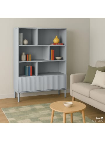 home24 home24 Regal aus lackiertem MDF & massiver Buche in Rot, 120 x 160 x 35 cm in Hellgrau