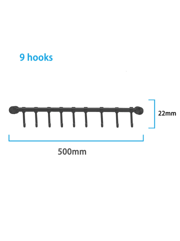 Intirilife Edelstahl Hängeleiste in Schwarz - 9 Haken