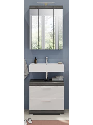 Inn.Furn Badmöbel-Set weiß Hochglanz, grau 2-teilig 60 cm, Kombination mit Spiegelschrank