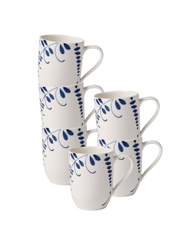 Villeroy & Boch 6er Set Becher mit Henkel Vieux Luxembourg Brindille 370 ml in weiß-blau