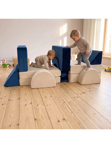 relaxdays 10tlg. Kinder-Spielsofa Set "Samt" in Blau/ Beige - (B)150 x (H)47 x (T)65 cm