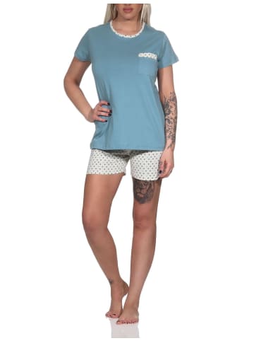 NORMANN Schlafanzug kurzarm Pyjama Shorty Tupfen Punkte Optik - 86435 in blau