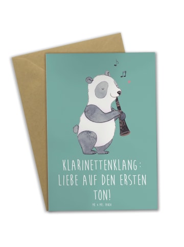 Mr. & Mrs. Panda Glückwunschkarte Klarinette Liebe  mit Spruch in Meeresbrise