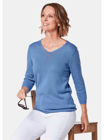 GOLDNER Strickpullover Unkomplizierter Pullover mit V-Ausschnitt in jeansblau