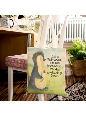 Mr. & Mrs. Panda Tasche Pinguin Blumen Design mit Spruch in Weiß