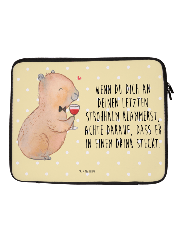 Mr. & Mrs. Panda Laptop Tasche Capybara Wein mit Spruch in Gelb Pastell