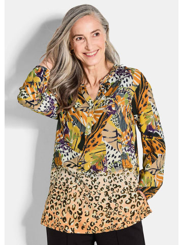 GOLDNER Elegante Printbluse, Langarm in honig / gemustert