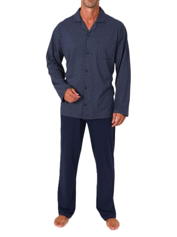 NORMANN Langarm Schlafanzug Pyjama zum durchknöpfen - 86523 in marine
