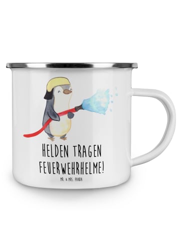Mr. & Mrs. Panda Becher Emaille Feuerwehrmann Helden mit Spruch in Weiß