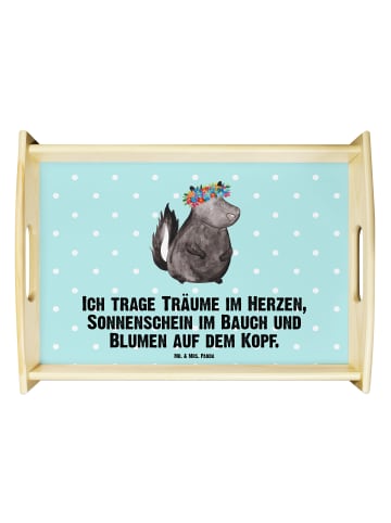 Mr. & Mrs. Panda Serviertablett Stinktier Blumenmaedchen mit Spruch in Türkis Pastell