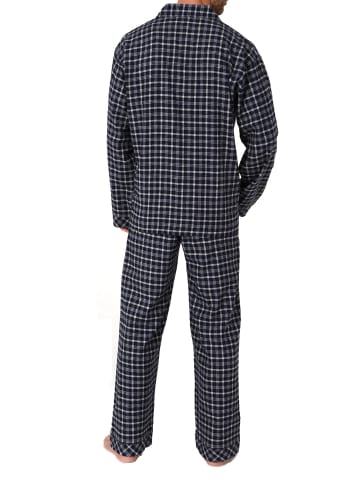 NORMANN Flanell Pyjama Schlafanzug zum durchknöpfen - 70103 in grau