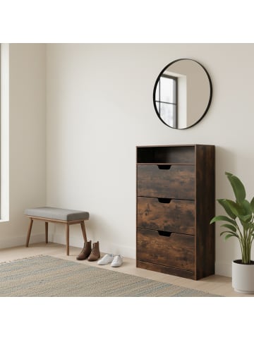 relaxdays Schuhschrank "Industrial" in Dunkelbraun - (B)80 x (H)140 x (T)24 cm