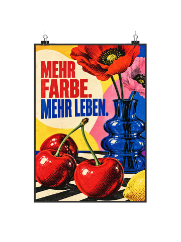 Poster Kirschen farbenfroh Design mit Spruch in Weiß