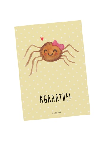 Mr. & Mrs. Panda Grußkarte Spinne Agathe Freude mit Spruch in Gelb Pastell