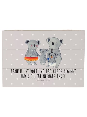 Mr. & Mrs. Panda Holzkiste Koala Familie mit Spruch in Grau Pastell