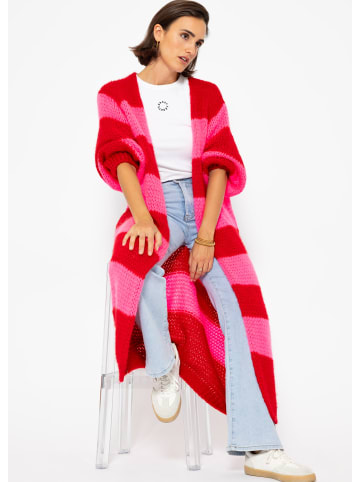 SASSYCLASSY Langer Cardigan mit Blockstreifen in Rot