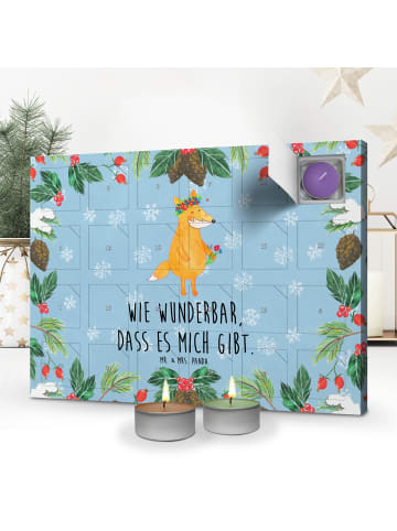 Mr. & Mrs. Panda Duftkerzen Adventskalender Fuchs Blumen mit Spruch in Eisblau