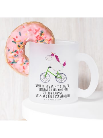 Mr. & Mrs. Panda Teetasse Einhorn Radfahrer mit Spruch in Transparent