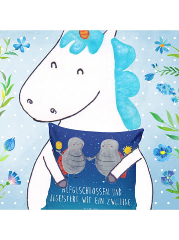 Mr. & Mrs. Panda Lounge Kissen Sternzeichen Zwilling mit Spruch in Sternenhimmel Blau