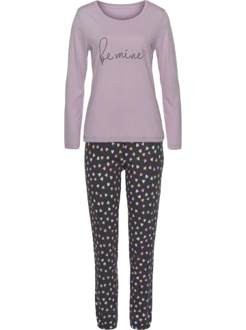 VIVANCE DREAMS Pyjama in lila, anthrazit-gemustert