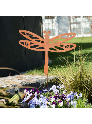 UNUS Gartenstecker Rost Libelle mit Wackelfeder in Braun