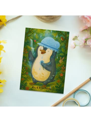 Mr. & Mrs. Panda Postkarte Pinguin Duschen Design ohne Spruch in Weiß
