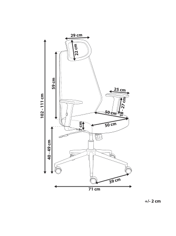 Beliani Bürostuhl ORYN in Grau/Weiß - (W) 71 x (H) 111 x (L) 65 cm